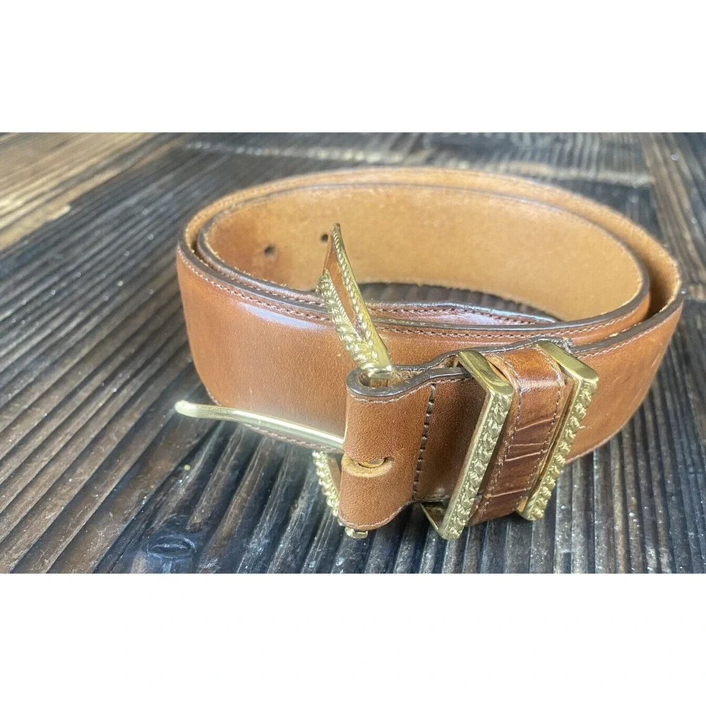 Brighton Brown Leather Belt with Gold Accents Size Medium
